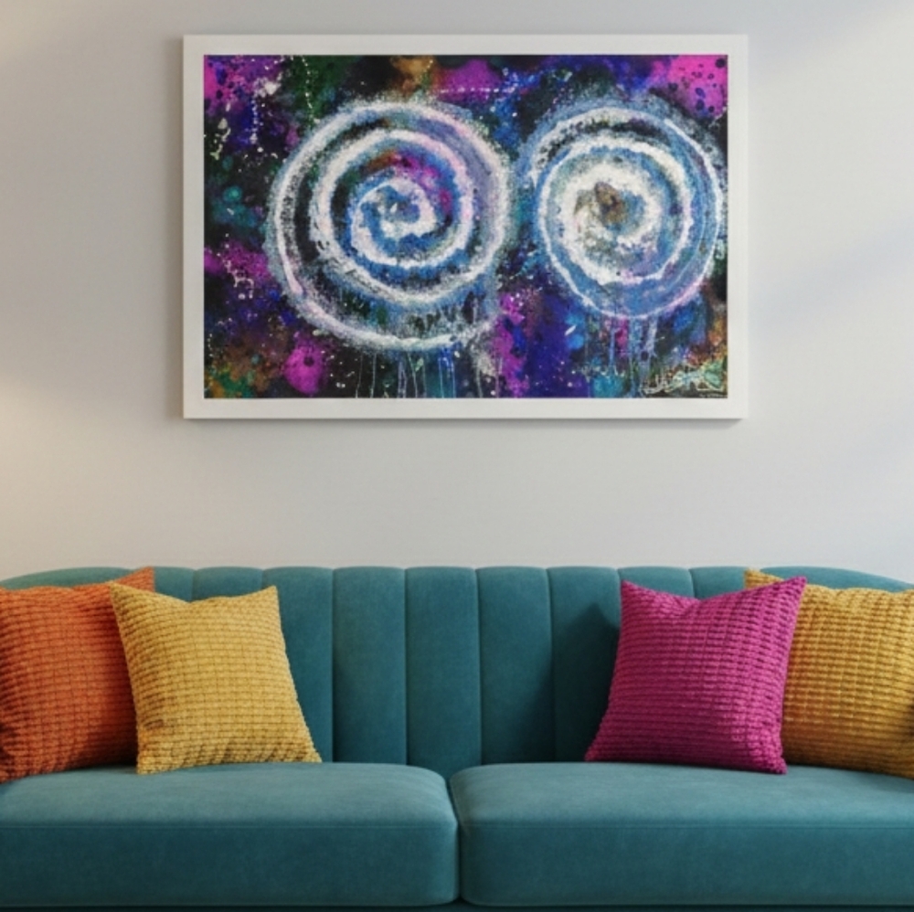 HANDCRAFTED Abstract Painting HANDMADE Artwork HANDPAINTED Wall Art Decor Framed
